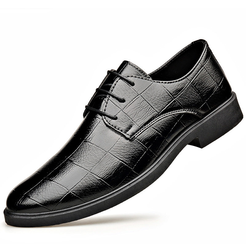 Zapatos de todo fósforo, estampado a cuadros de trabajo, zapatos de cuero de hombre puntiagudos, zapatos de cuero casuales de negocios para hombre con cordones, zapatos de hombre de estilo británico image 6