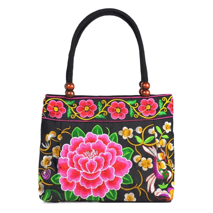 Ancient Road Bell Yunnan original estilo étnico lienzo bolso bordado al por mayor de las mujeres Bolso pequeño portátil bordado de cuentas de madera encaje