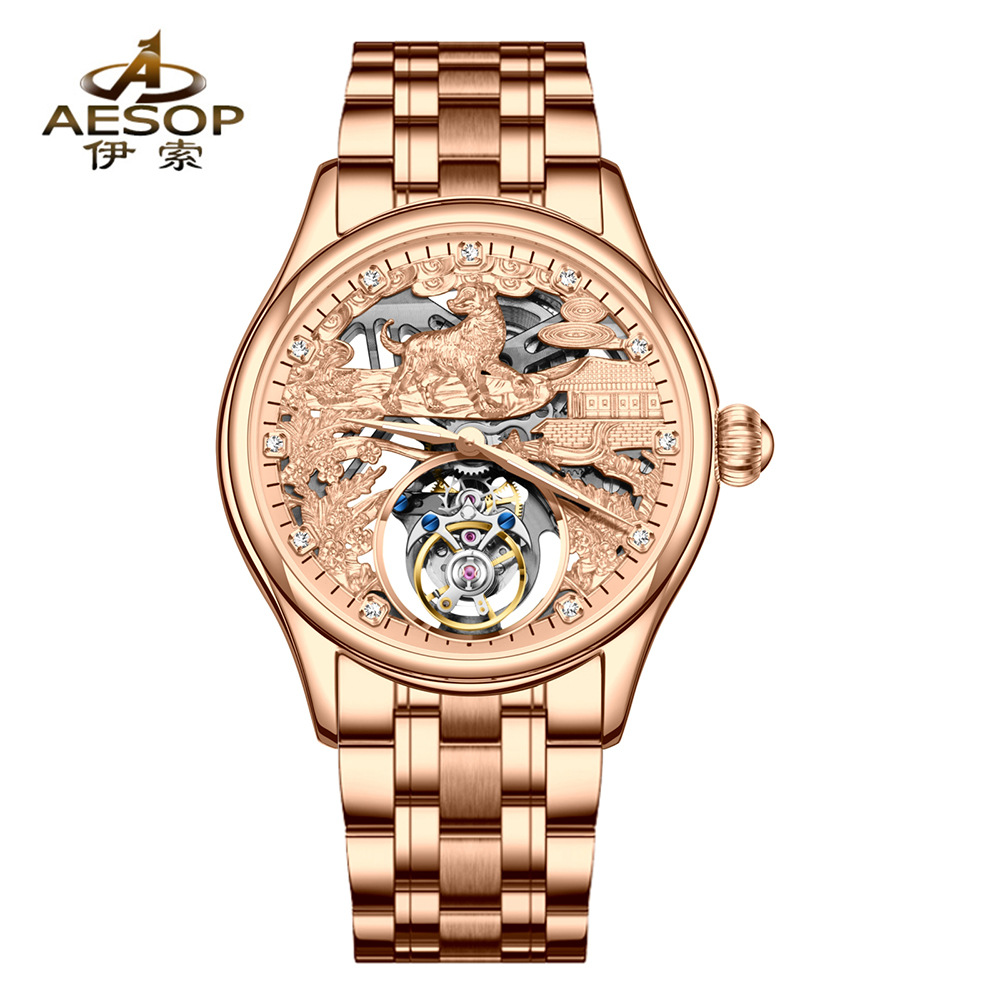 2025 New Tourbillon Manual Mechanical Watch for Men with Embossed Ox Zodiac Sign Dog High-End Luxury Watch