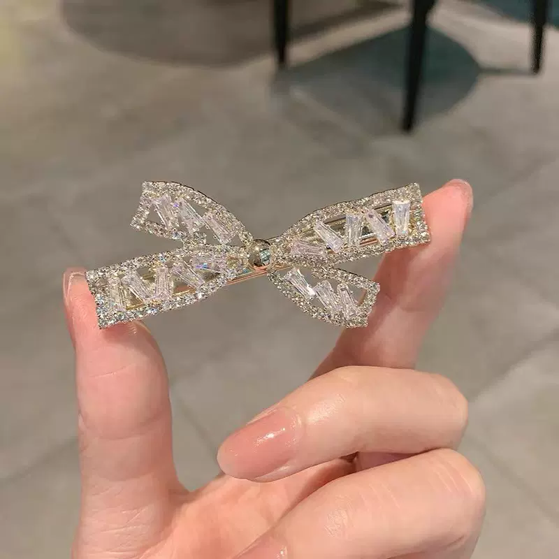 韩国轻奢蝴蝶结发夹侧边刘海夹ins网红交叉锆石鸭嘴夹网红发饰品