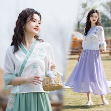 实拍新中式民国汉服女装唐装斜襟复古汉服改良旗袍中式盘扣两件套