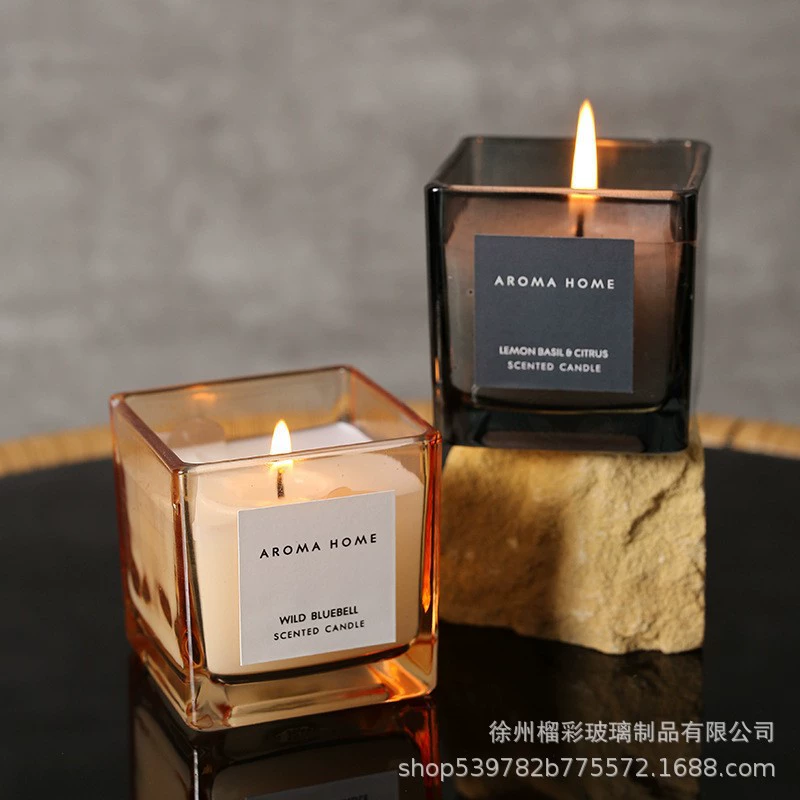 Candle, glass tea cup, square aromatherapy
