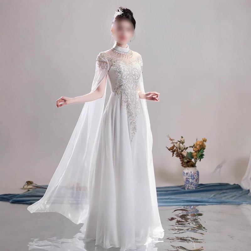 新しい中国風の女性用パフォーマンス服、白い民族音楽古筝演奏学生芸術試験コーラス妖精ドレスロングスカート|undefined