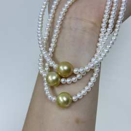 4mm左右极光baby珠叠穿10-12mm天然南洋海水金珠近圆微瑕夏日百搭