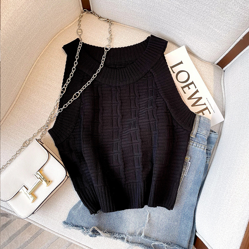 Summer sexy retro knitted short elegant tank top