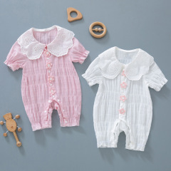 嬰兒夏裝薄款衣服洋氣新生女寶寶連體衣夏季短袖百天滿月公主哈衣