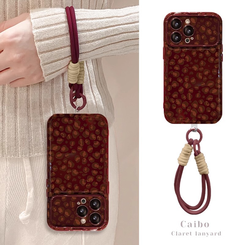 Full-Screen Leopard Print Lanyard Suitable for Apple 15 Burgundy Phone Case 17Promax Large Window 16 Flip Mirror 14 Full-Screen Leopard Print Lanyard Suitable for Apple 15 Burgundy Phone Case 17Promax Large Window 16 Flip Mirror 14
