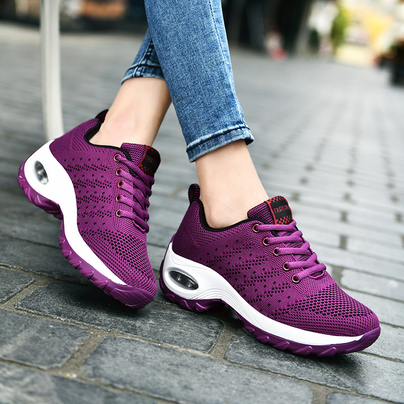 Cross-Border Size 44 Women's Shoes Spring New Front Lace-Up Casual Sports Shoes Heightening Air Cushion Shoes Wedge Shoes Rocking Shoes for Women