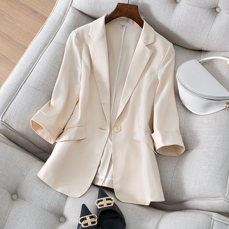Tencel Linen Small Suit Jacket Women's Three-quarter Sleeve 2022 Summer New Korean Style Temperament Slim Fit Thin Top