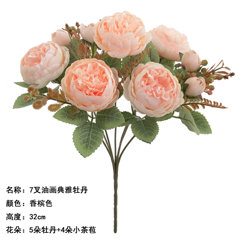 7 Fork Oil Painting Elegant Peony Champagne