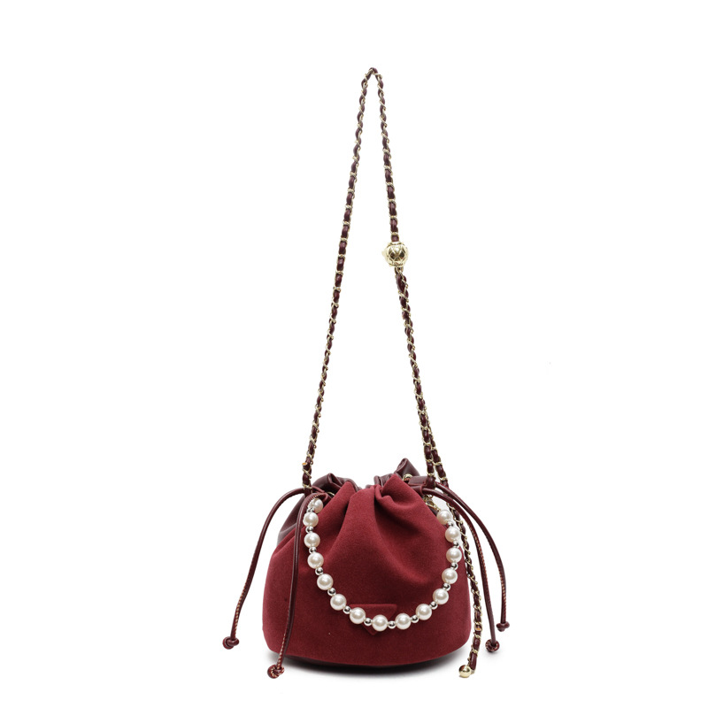 Bolso de cubo de textura transfronteriza 2025 nuevo bolso de mujer bolso de hombro esmerilado retro bolso de mensajero con cadena de cuentas