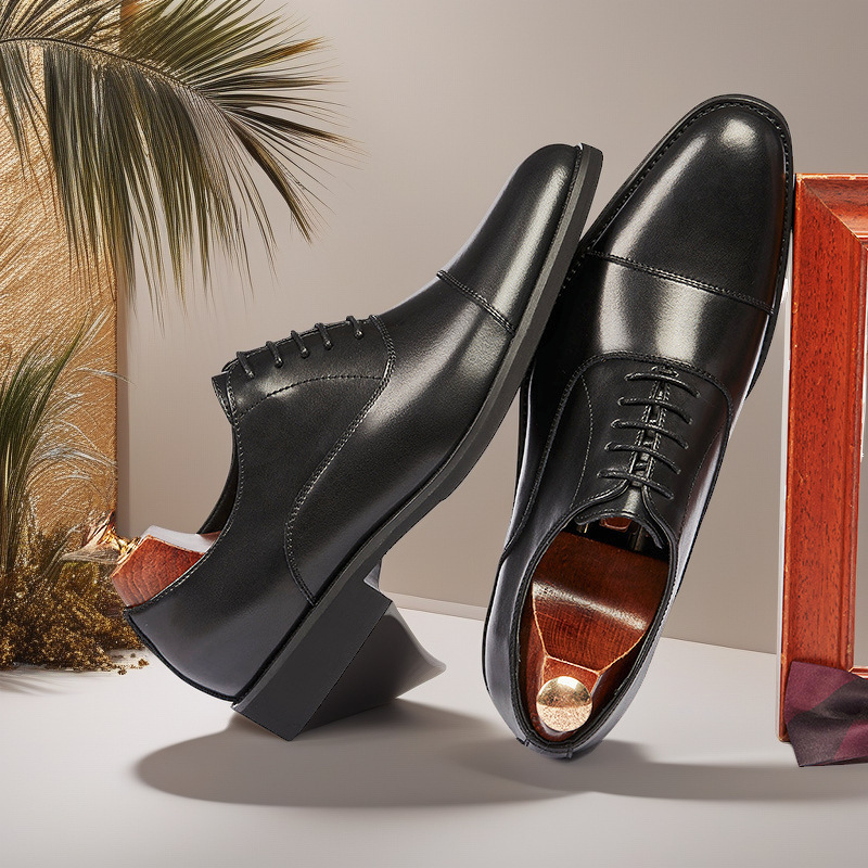 2025 primavera y otoño tres juntas zapatos de cuero para hombres antideslizantes ropa formal de negocios transpirable con cordones zapatos de cuero para hombres jóvenes todo fósforo