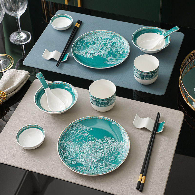 新中式酒店摆台餐具套装餐厅饭店专用碗盘商用碗碟杯勺组合四件套