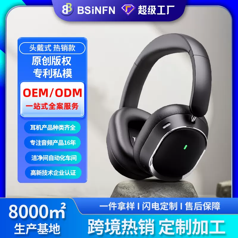 定制新款蓝牙6.0真无线主动降噪头戴耳机超长续航大电量蓝牙耳机