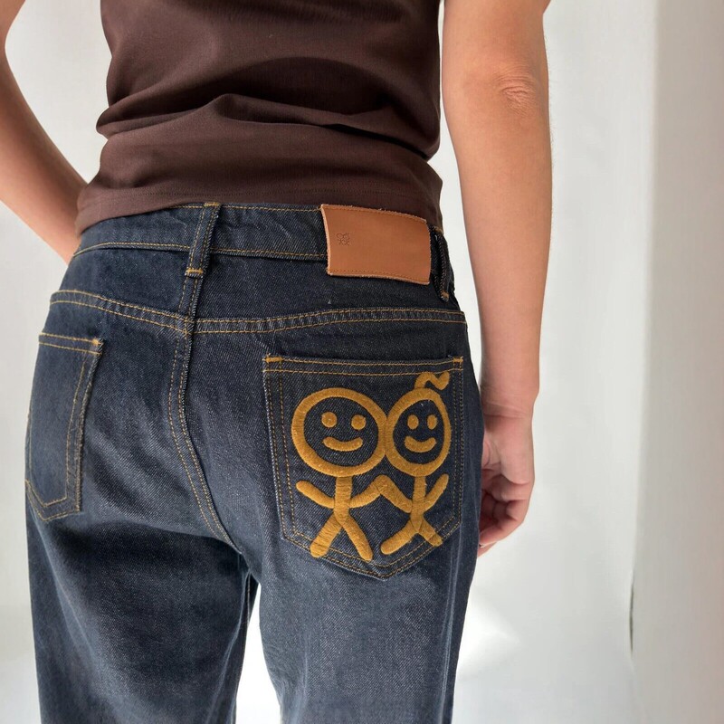 【Original label】New autumn Korean style women's loose straight-leg denim pants with matchman embroidery on the back pocket