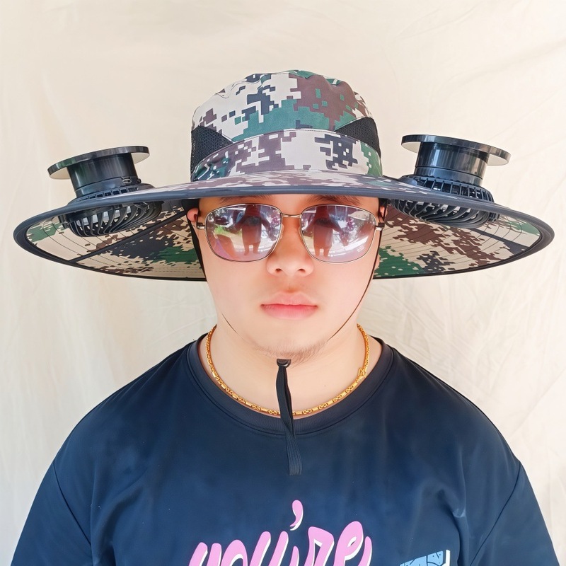 ソーラーファン付き帽子、一体型釣り帽子、男性用アウトドア登山帽子、ファン付き帽子、600mAh、スチールリング付き|undefined