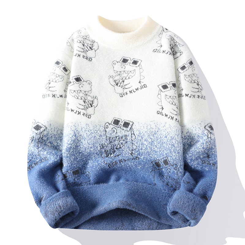 TikTok Explosions Men's Winter Trendy Contrast Color Knitted Shirt Loose Casual Inner Sweater for Teenagers