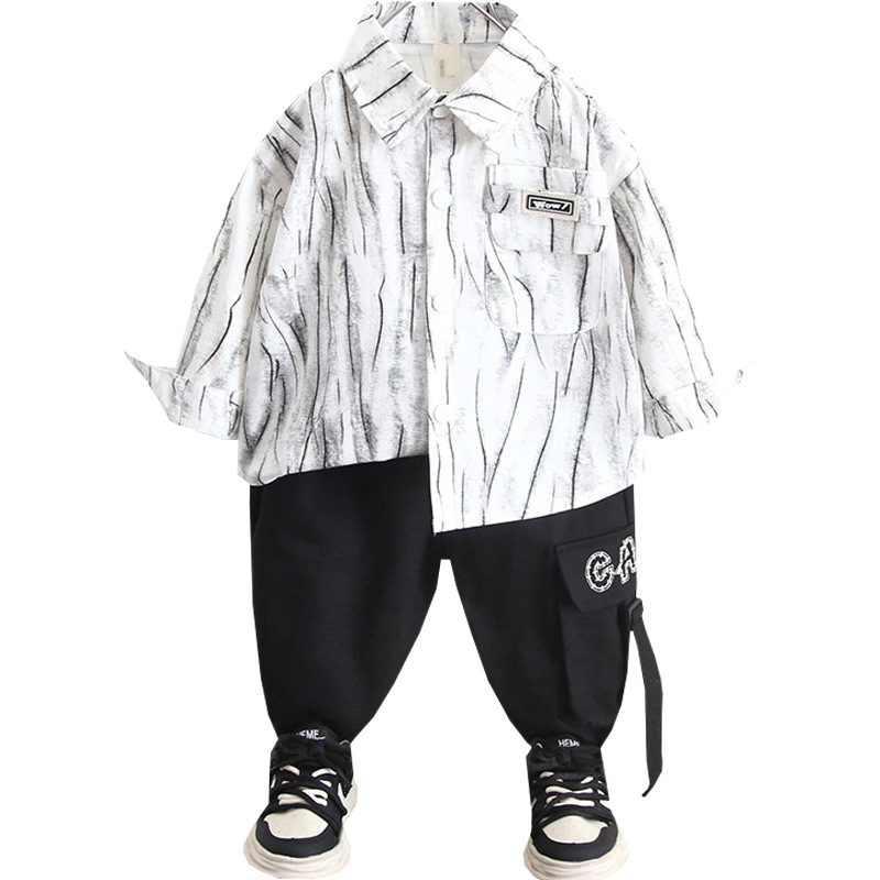 5995 Traje casual de otoño para niños Camisa de manga larga fresca y atractiva de dos piezas 2024 New Boy Spring and Autumn Tide