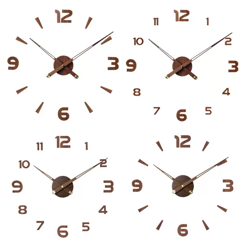 DIY胡桃木纹数字时钟新款家用大厅客厅挂钟墙壁钟静音贴墙钟表ins