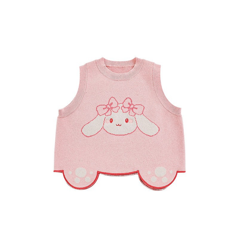 Wulibu una serie de historias de dulces para niñas de otoño Jacquard chaleco sin mangas camisa de collar de collar