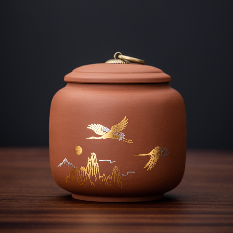 Nueva olla de té de gres cerámica tamaño pequeño té negro pu'er oolong té olla de almacenamiento capacidad de 140g al por mayor