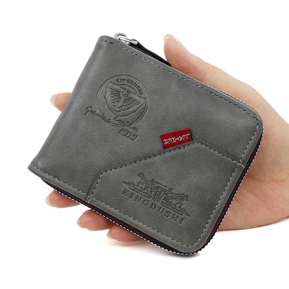 Cartera corta para hombre con estampado retro europeo y americano, monedero de perilla de gran capacidad, billetera de múltiples tarjetas al por mayor