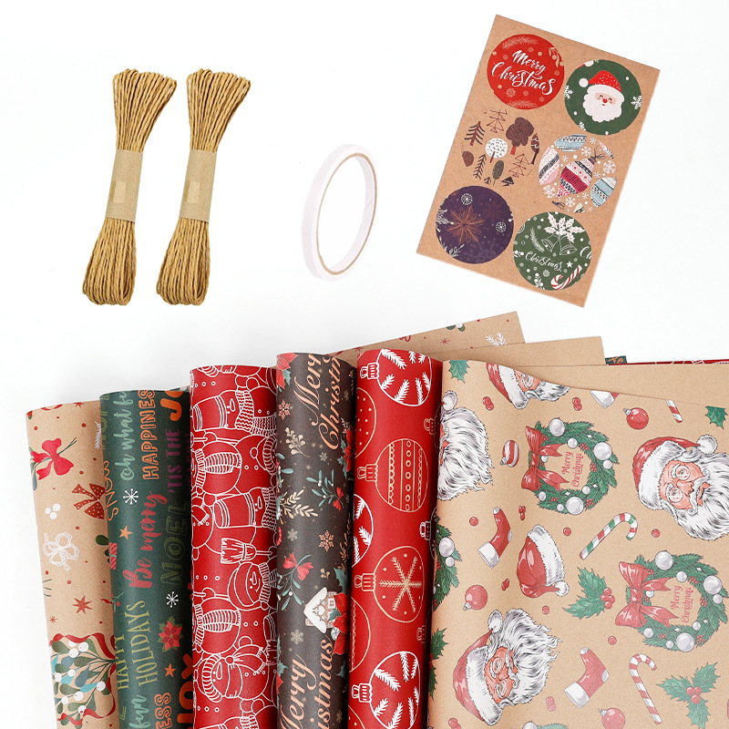 Papel de embalaje de regalos de Navidad transfronterizos Papá Noel campana flocos de nieve Papá Noel flores de embalaje de regalo
