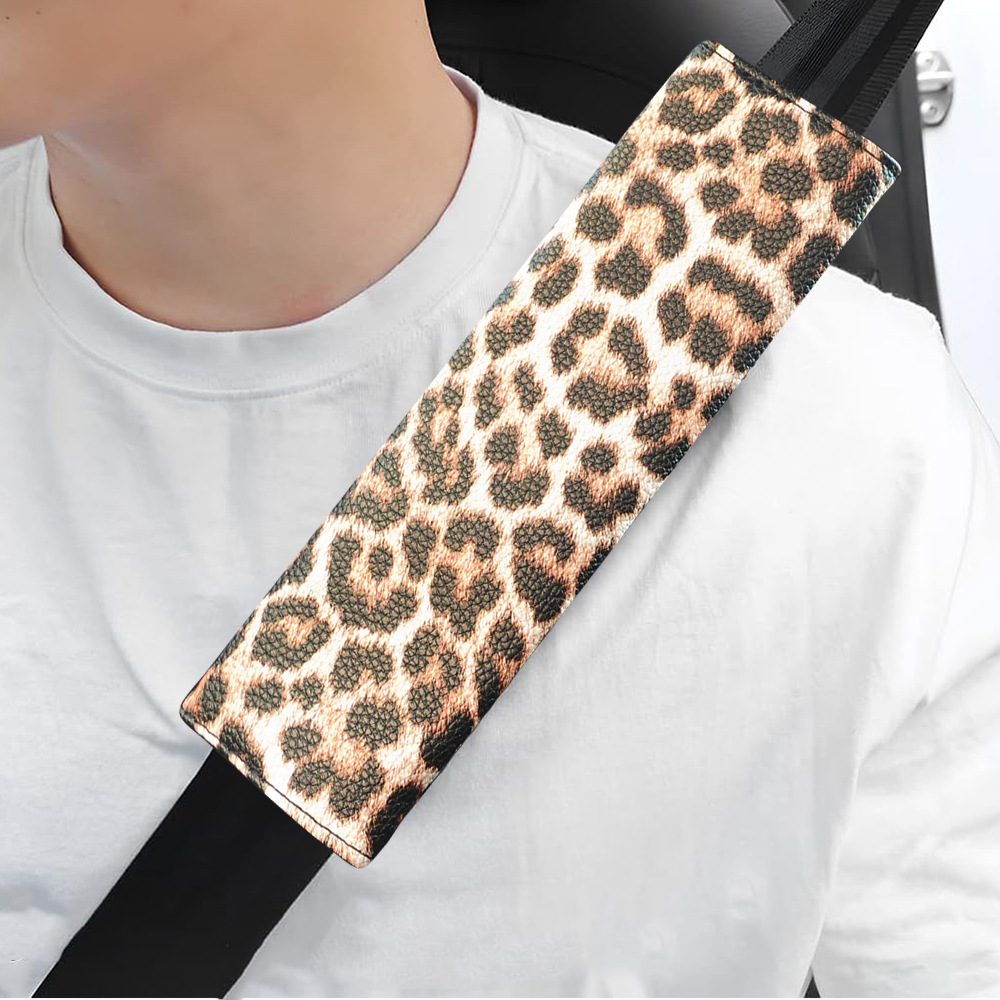 Car Seatbelt Shoulder Pad Leather Fashion European and American Style Retro Leopard Print Cross-Border Hot-Selling Protective Cover