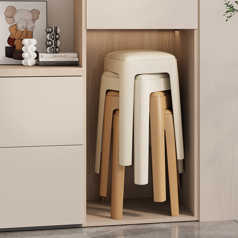 Taburete de plástico de paquete blando moderno simple taburete de comedor apilable taburete de comedor grueso taburete de comedor taburete alto taburete de comedor taburete cuadrado