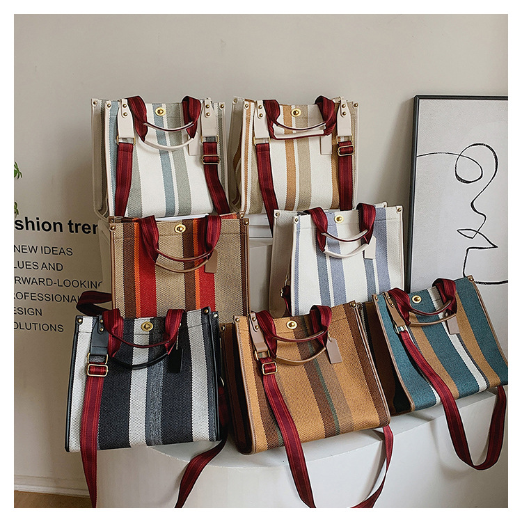 Grote canvas draagtas voor dames denim schoudertas vintage stijl_voghion.com