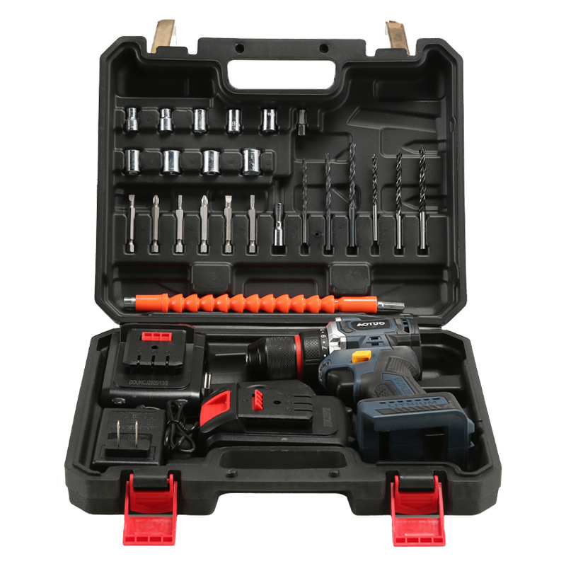 Transfronterizo nuevo taladro eléctrico de litio de alta potencia taladro de mano sin escobillas taladro de impacto carga taladro eléctrico de litio de doble velocidad destornillador eléctrico