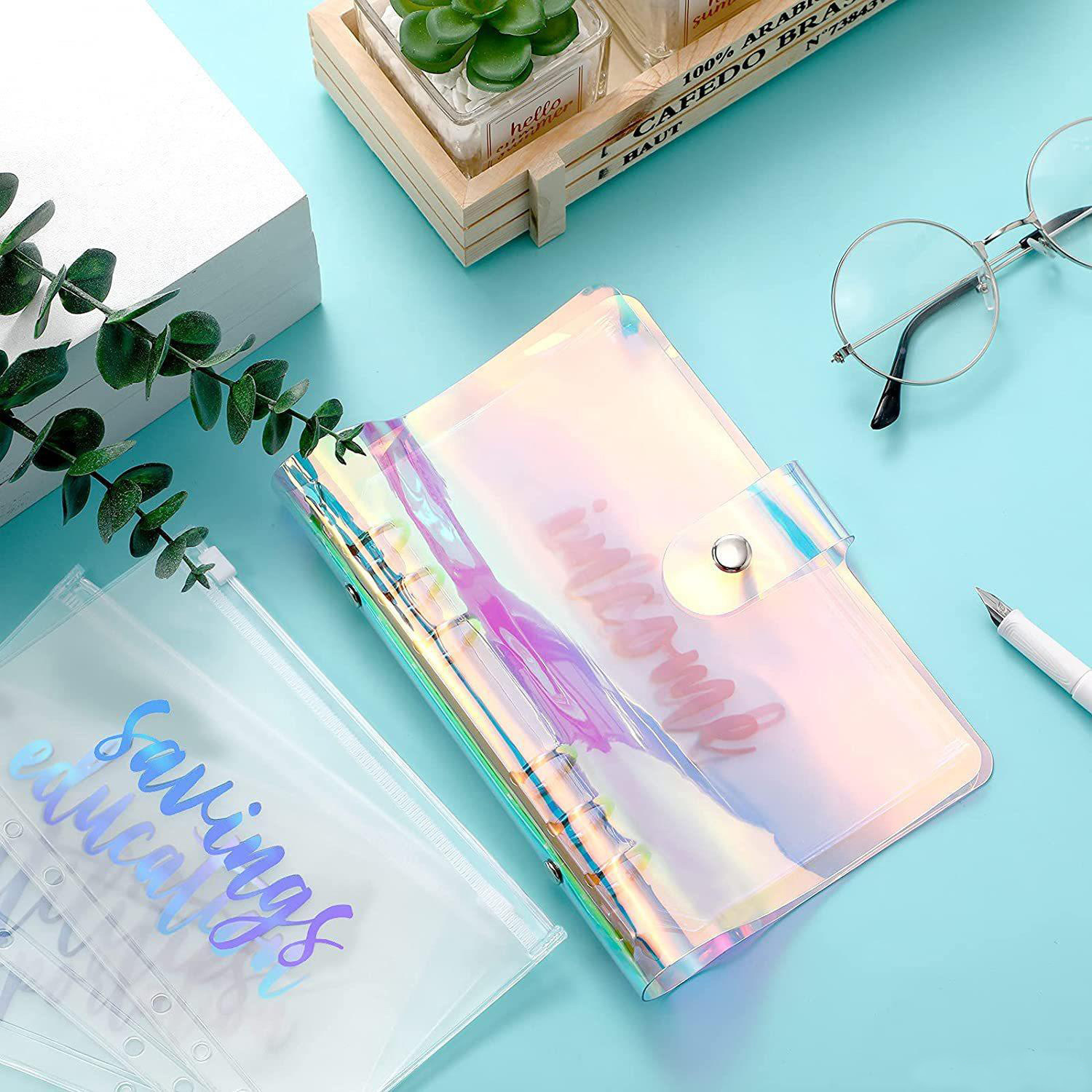 A6A7 gradiente láser cremallera bolsa colorido láser PVC clip de hojas sueltas colorido láser mano cuenta de hojas sueltas libro Shell