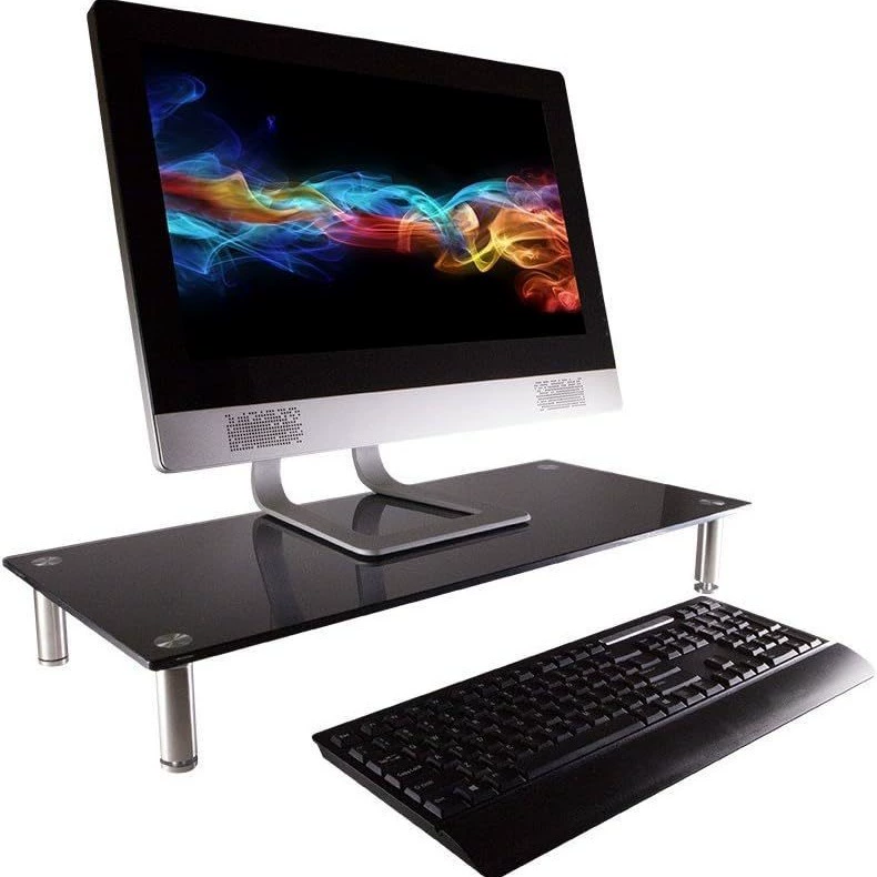 Laptop, black storage system, glass LCD display, tubing