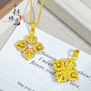 Gold shop with high color ancient method sand gold diamond cross diamond pestle pendant national tide four leaf diamond pestle pendant
