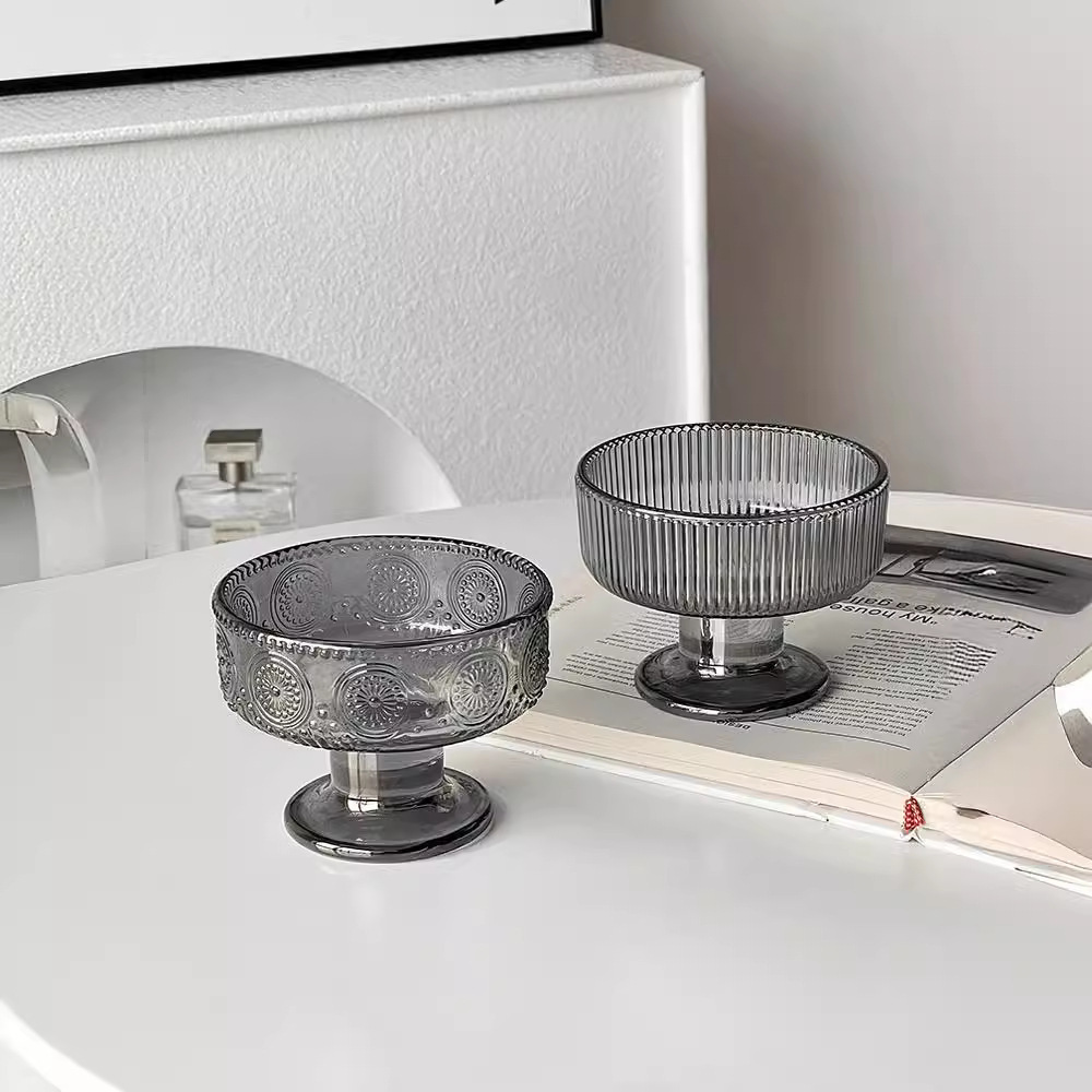 Inswind vertical taza de helado de pies altos taza de postre de vidrio taza de pudín de helado taza de té de la tarde taza de agua de azúcar taza de yogur