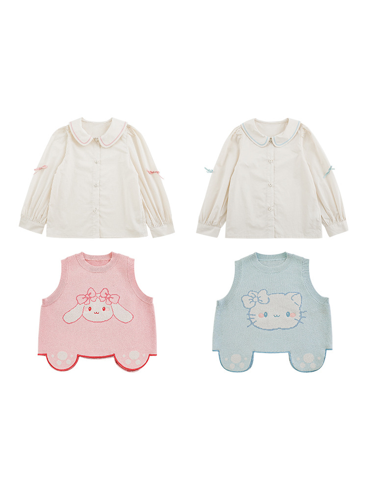 Wulibu una serie de historias de dulces para niñas de otoño Jacquard chaleco sin mangas camisa de collar de collar
