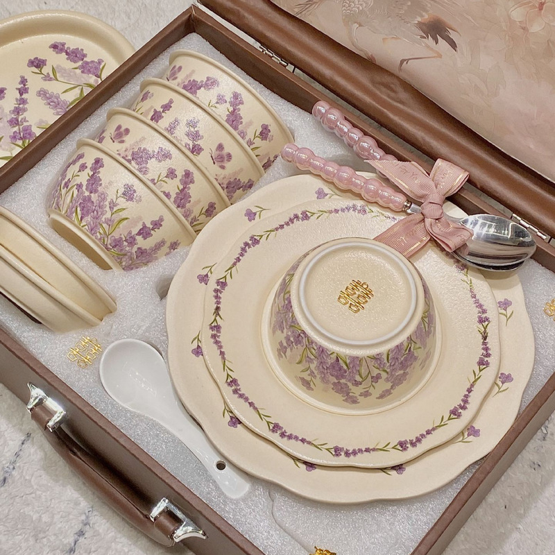 French-Style Vintage Wisteria Flower Bowls and Plates, Household Ceramic Floral Niche Design Bowls and Dishes, Tableware Wholesale, Housewarming Gift French-Style Vintage Wisteria Flower Bowls and Plates, Household Ceramic Floral Niche Design Bowls and Dishes, Tableware Wholesale, Housewarming Gift