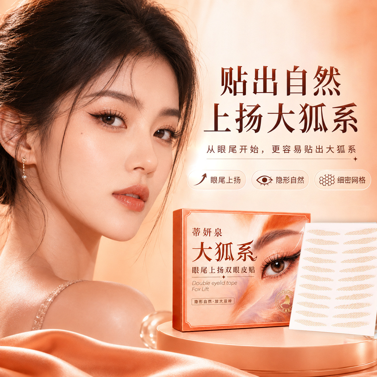 Tianyanquan fox-eye style eyelid tape with upward eye corners for naturally invisible double eyelids, suitable for single or double swollen eyelids