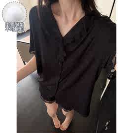 夏季天女士纯棉带胸垫短袖睡衣带胸垫家居服薄款家居服套装