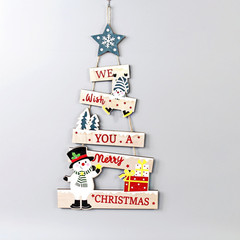Nuevos productos decoraciones de Navidad mini escritorio de madera pequeña decoración de árbol de Navidad madera decoración de tarjeta de letras inglesas