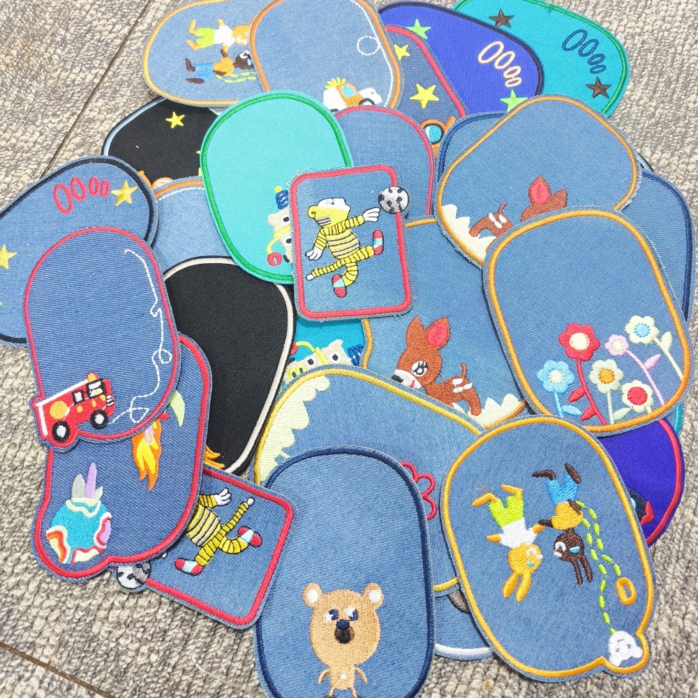 亚马逊热销牛仔裤膝盖贴破洞修补绣花补丁贴布卡通刺绣贴批发背胶