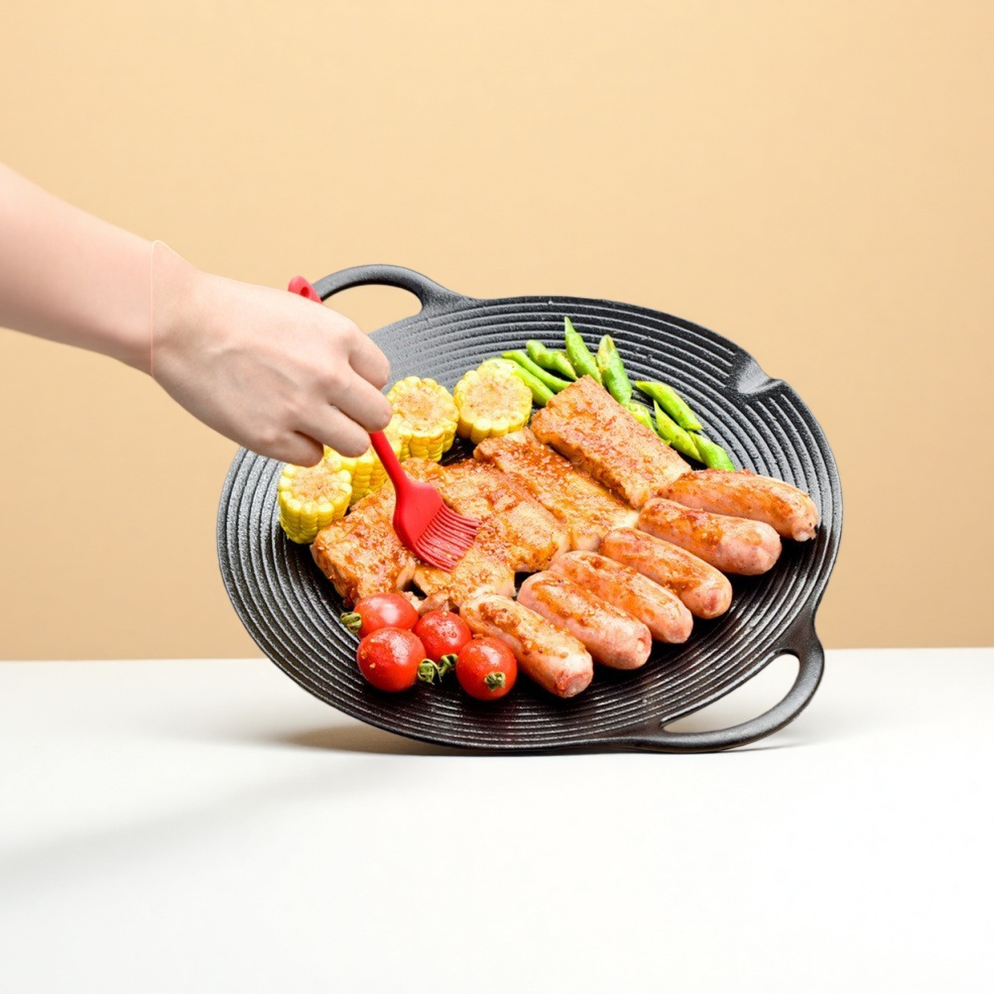 不粘烤肉盘多用户外室内适用任何炉具烧烤炉铸铁烤盘电磁炉轻奢风