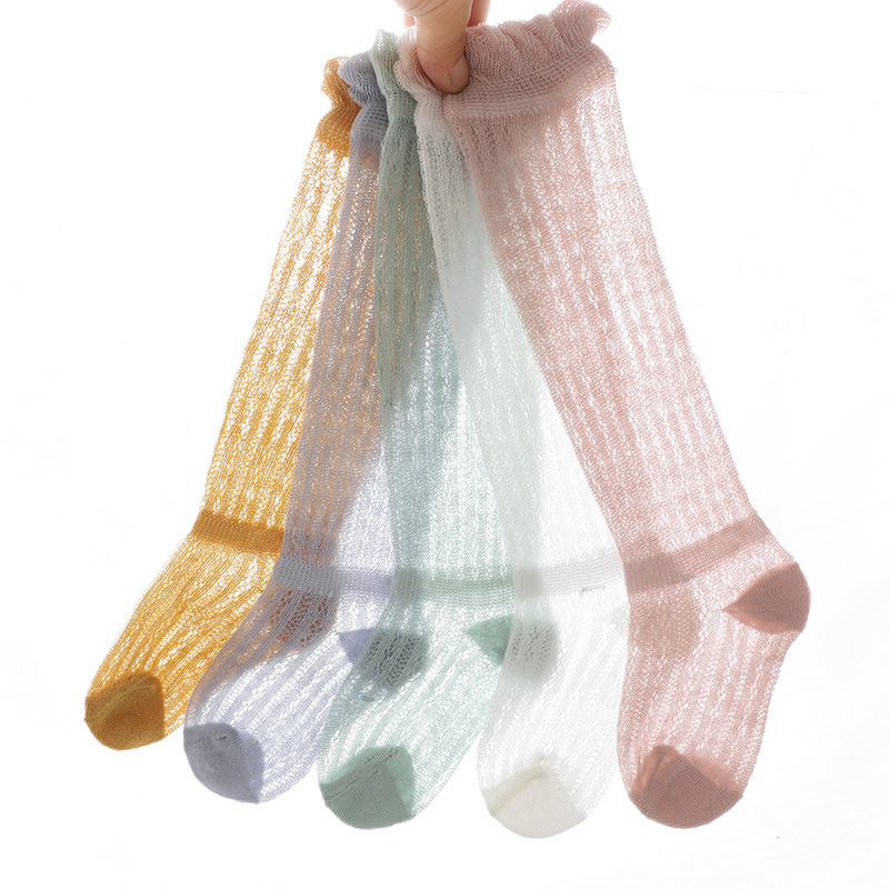 Baby stockings knee-high newborn summer thin mesh breathable baby solid color zero line air conditioning mosquito socks