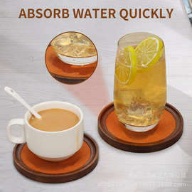 木制杯垫创意风陶瓷圆形茶杯垫软木吸水餐厅家用马克杯垫木质餐垫
