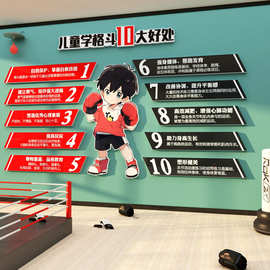 少儿童拳击馆文化墙贴纸格斗武术搏培训教育背景散打跆拳道装饰画