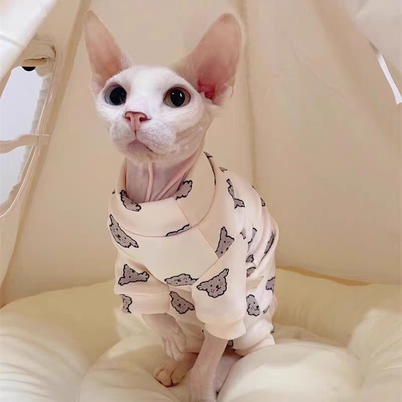 猫服 オールシーズン対応 エアコン付きの部屋用 四足服 ドイツ無毛猫 シュナウザー ペット トレンド 漫画柄|undefined