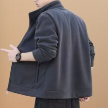 厂家批发男士摇粒绒外套黑色耐磨耐脏干活穿的冬季保暖开衫夹克男