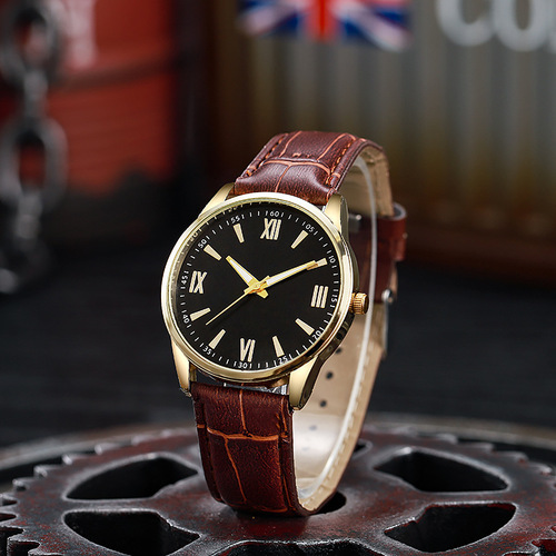 Hot-selling men's watch for foreign trade—new business-style timepiece, featuring a casual Geneva quartz design with a leather strap.