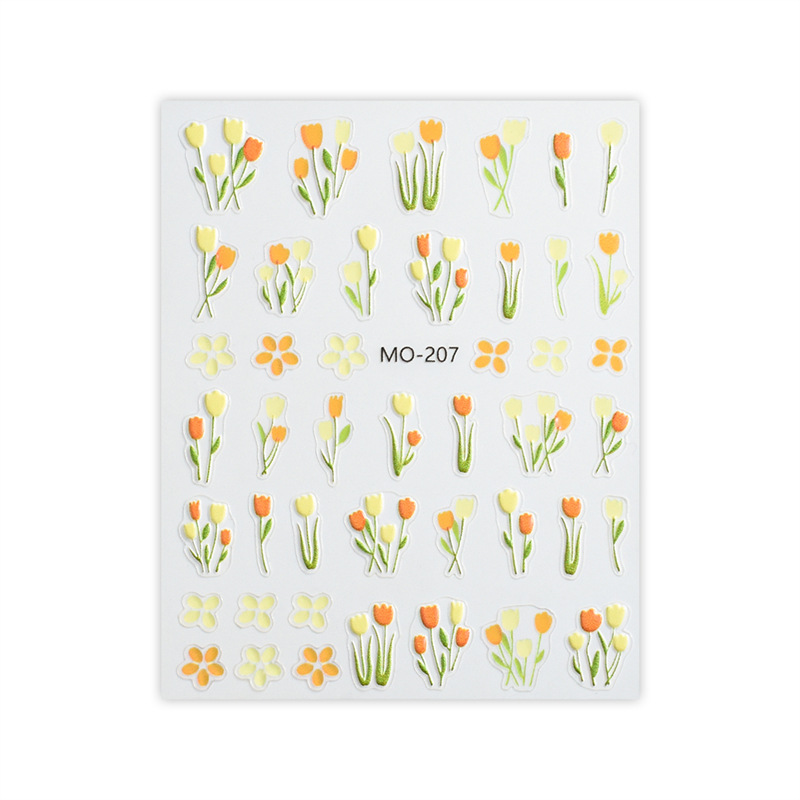 Pegatinas de uñas en relieve de tulipán de primavera de gelatina, pequeñas flores frescas, pegatinas de uñas 5D con pegamento trasero