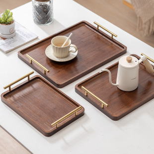 √ Full Bamboo Tray Tea Tray Rectangular Commercial Household Tea Cup Creative Bamboo Dark Retro Water Cup Tray with Handle